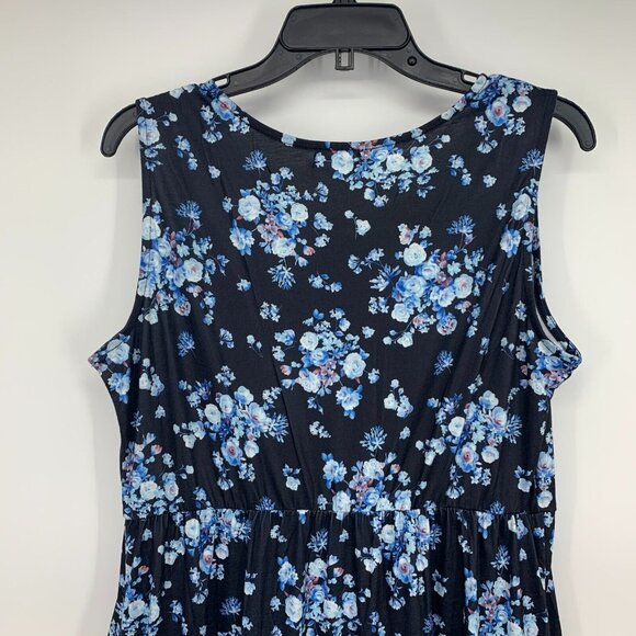 Pinup Fashion Maxi Dress Blue Floral Print Sleeveless Pockets NWT - Picture 10 of 11